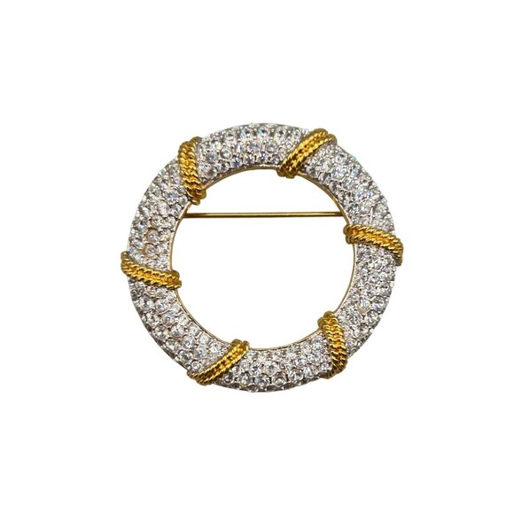 Vintage Swarovski Crystal Nautical Pin Brooch Gold & Silver Tone Life Preserver - Picture 1 of 7